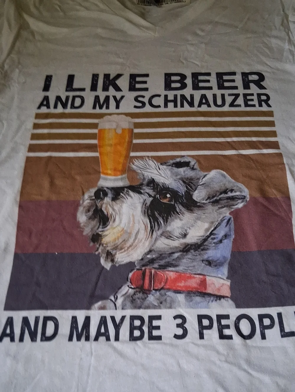 Gildan White Tee with Multicolor Schnauzer & Beer Graphic